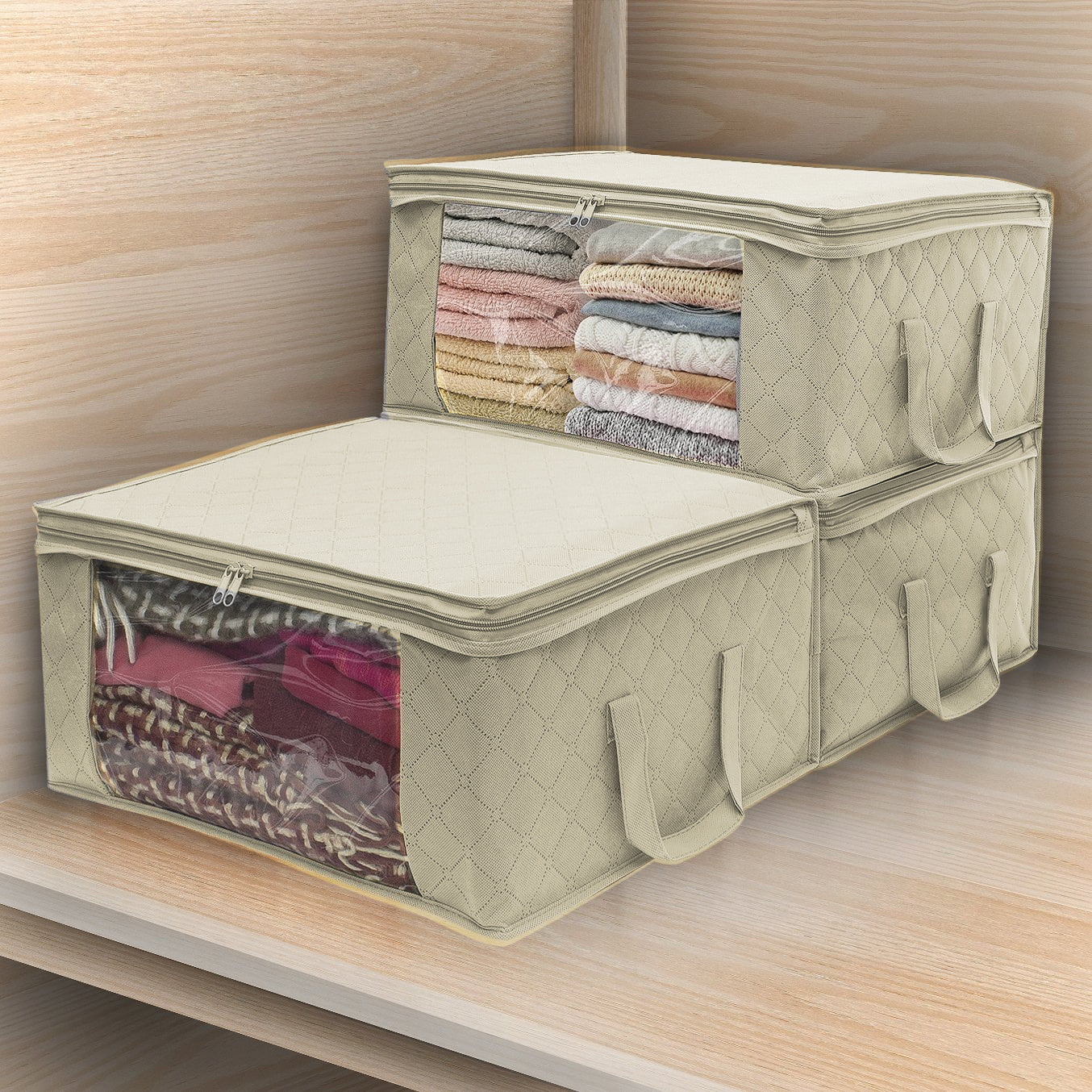 Sorbus Space-Saving and Durable Shelves Clothing Storage, Beige, 3 Count