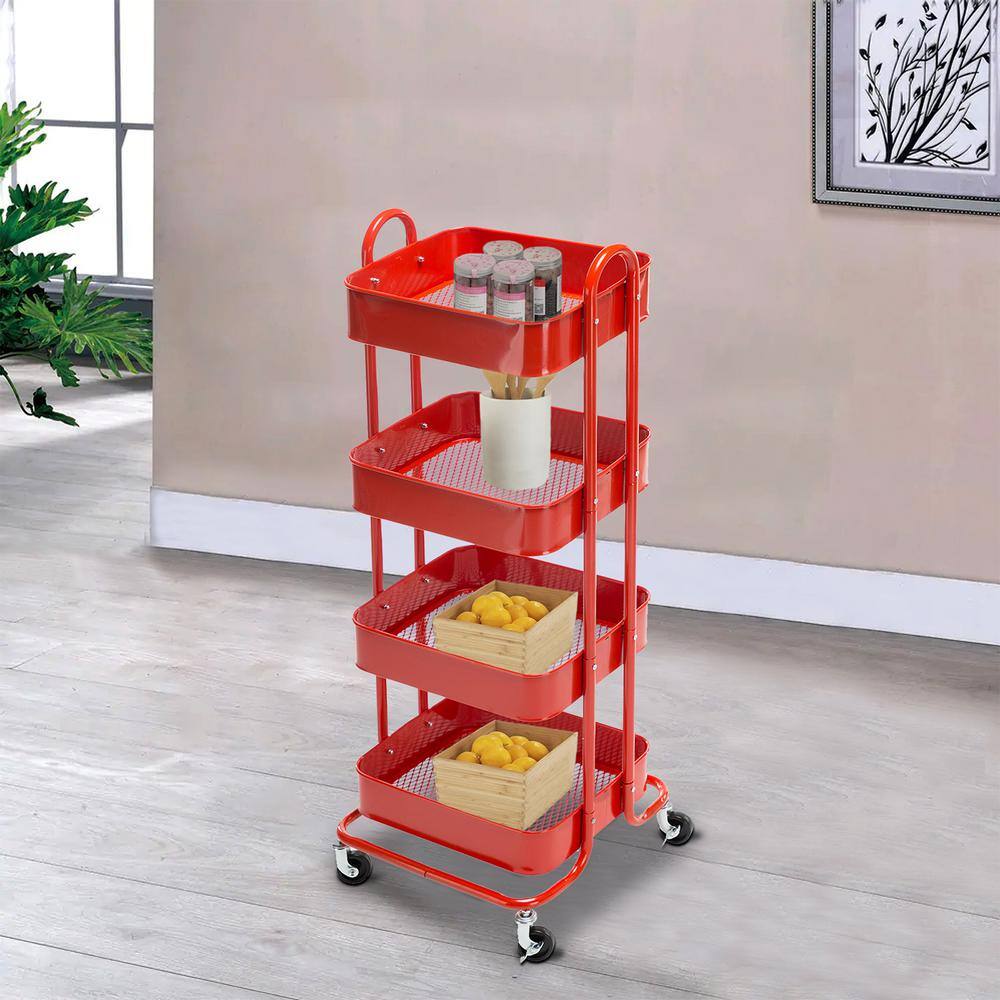 Huluwat 4-Tier Metal 4-Wheeled Shelves Storage Drawer Cart in Red RY-TC-USBO4507