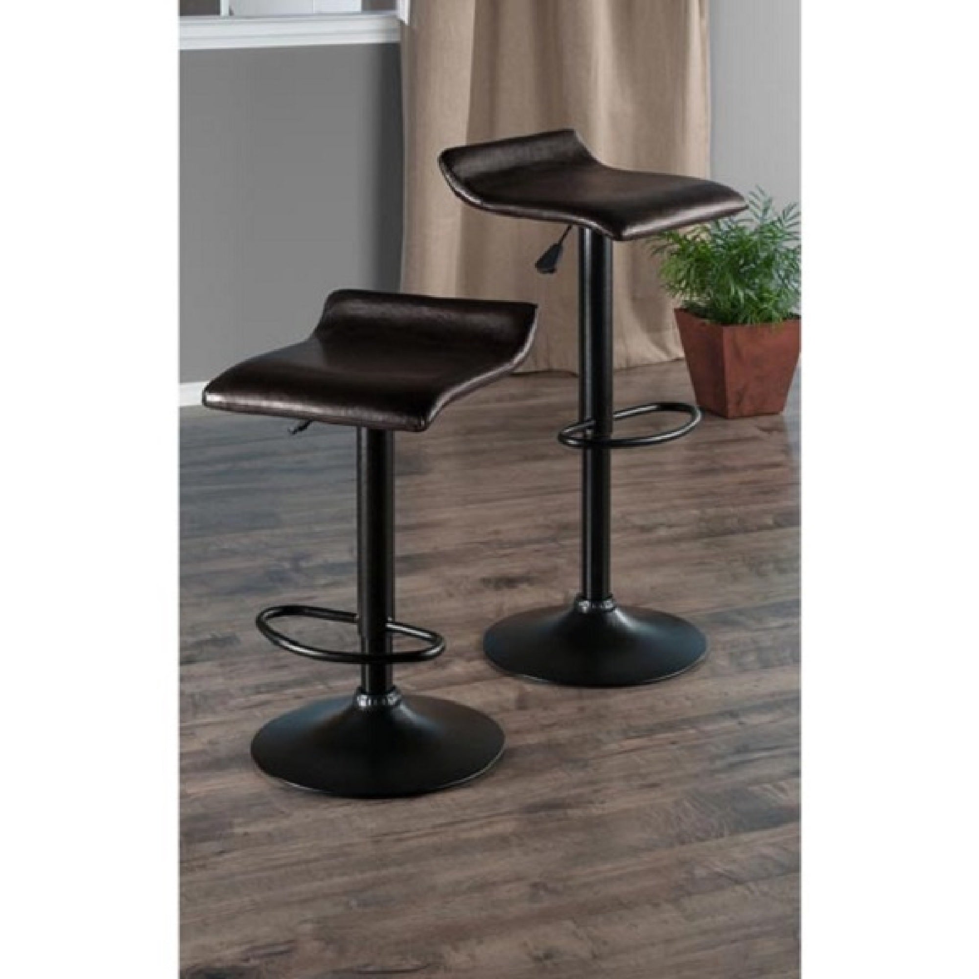 Set of 2 Espresso Brown and Black Leather Air – Lift Swivel Stool with footrest， 33.75”