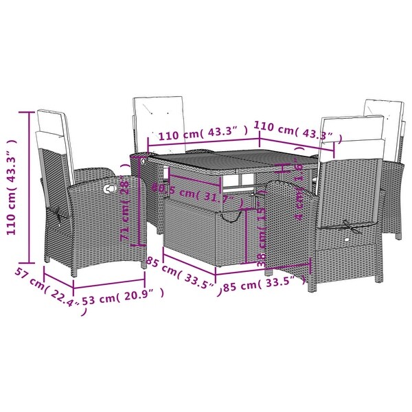 vidaXL Patio Dining Set with Cushions Furniture 2 Piece Black Poly Rattan