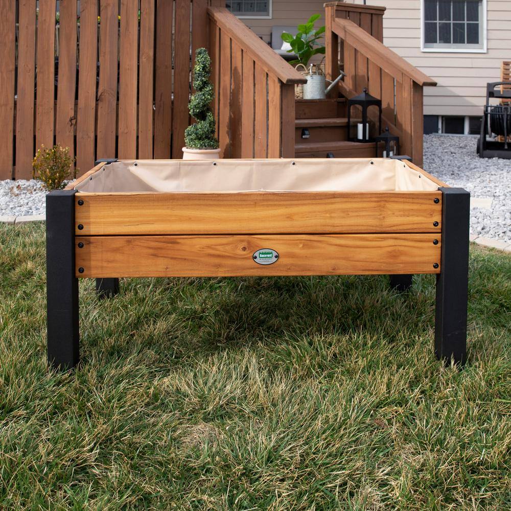 Backyard Discovery 3 ft. 8 in. x 2 ft. 1 in. Teak Wooden Raised Planter 2204058com