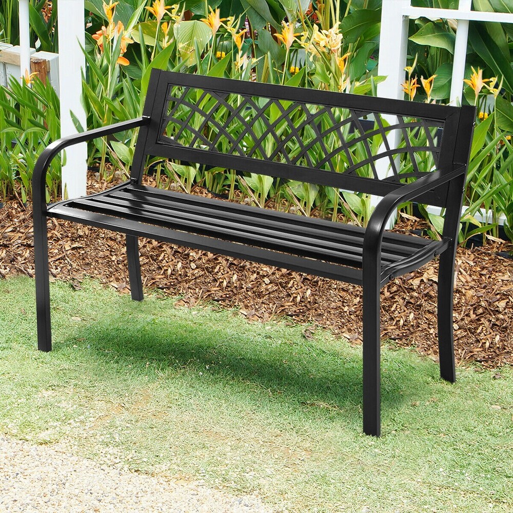 Costway Patio Park Garden Bench Porch Path Chair Outdoor Deck Steel