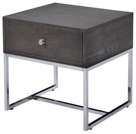 ACME Iban End Table in Gray Oak and Chrome   Contemporary   Side Tables And End Tables   by Homesquare  Houzz