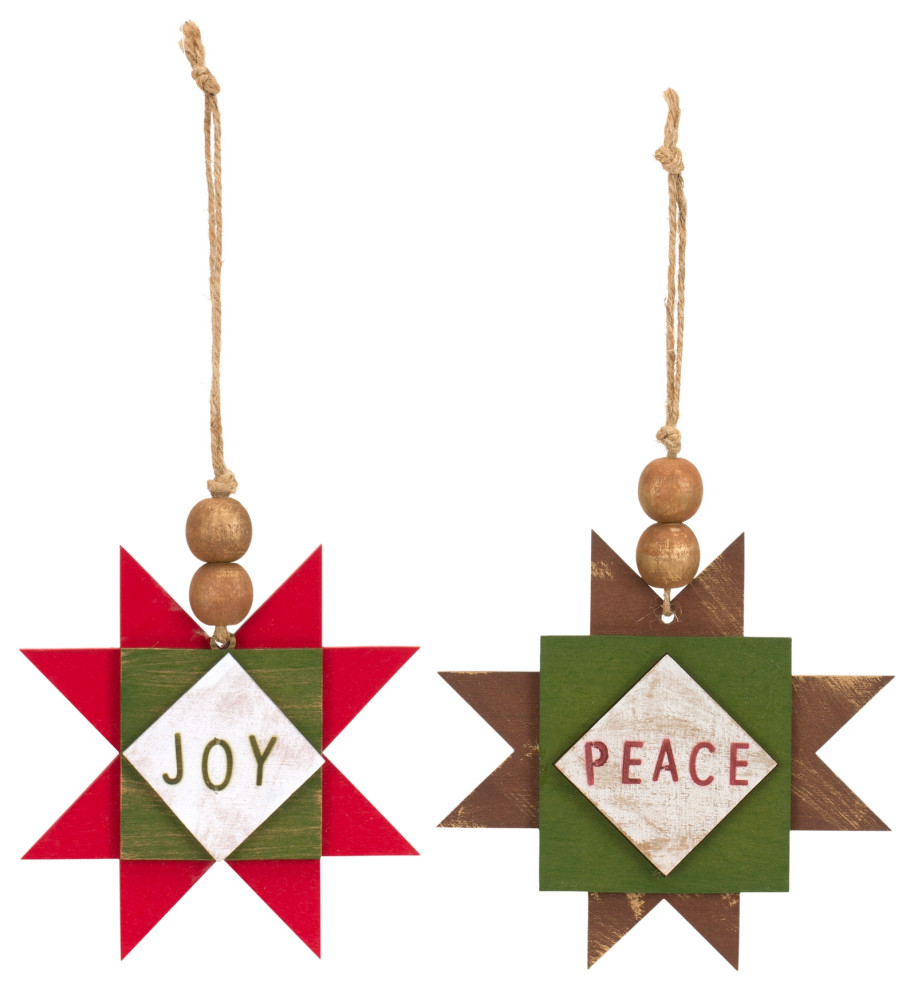 Joy And Peace Star Ornament (Set Of 12) 5.5 quotH Mdf   Transitional   Christmas Ornaments   by Kolibri Decor  Houzz