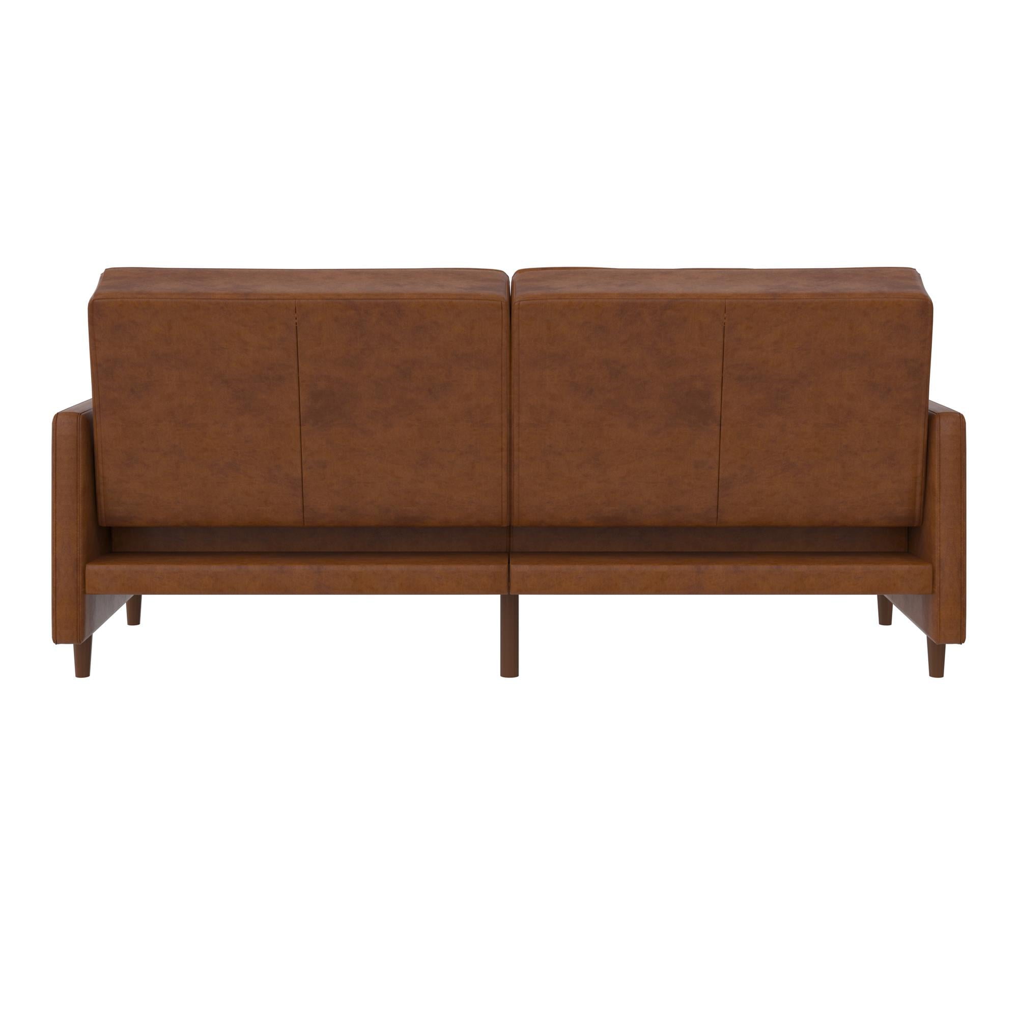 Desert Fields Adera Coil Futon, Camel Faux Leather