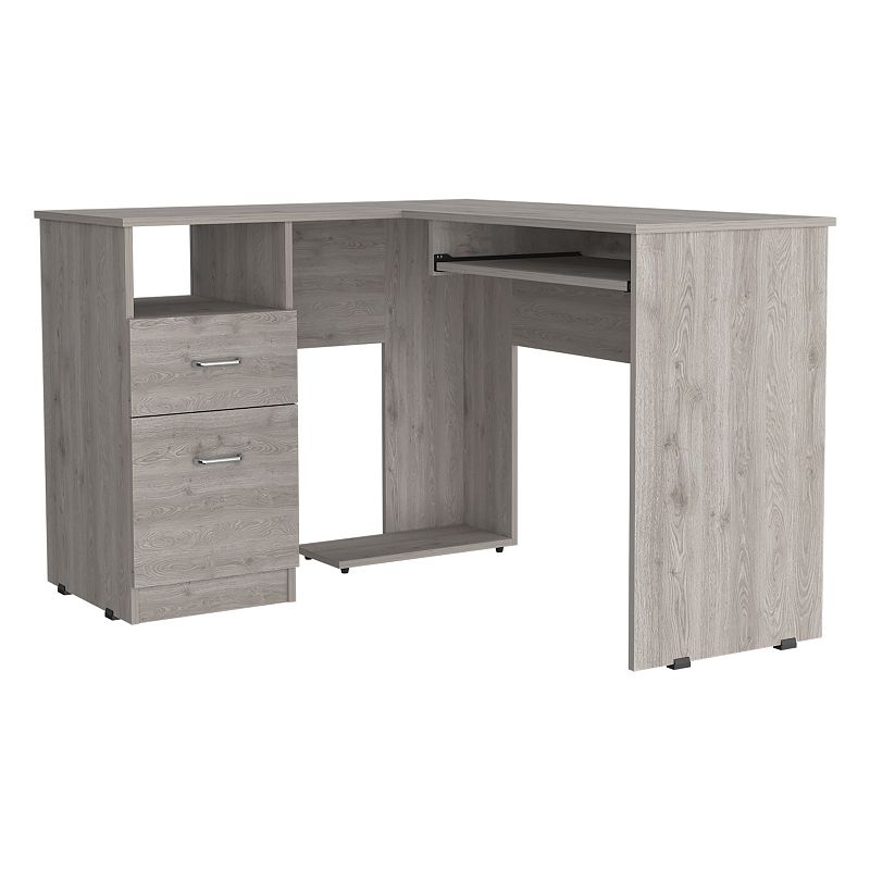 Raleigh L-Shaped Desk， Two Drawers， One Shelf， CPU Storage