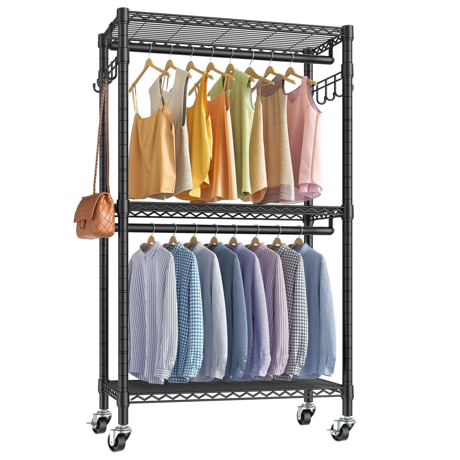 VIPEK V12 Rolling Clothes Rack Heavy Duty Clothing Rack Freestanding Closet Wardrobe, 29.5"Lx16.5"Wx76.8"H, Medium Size, Black