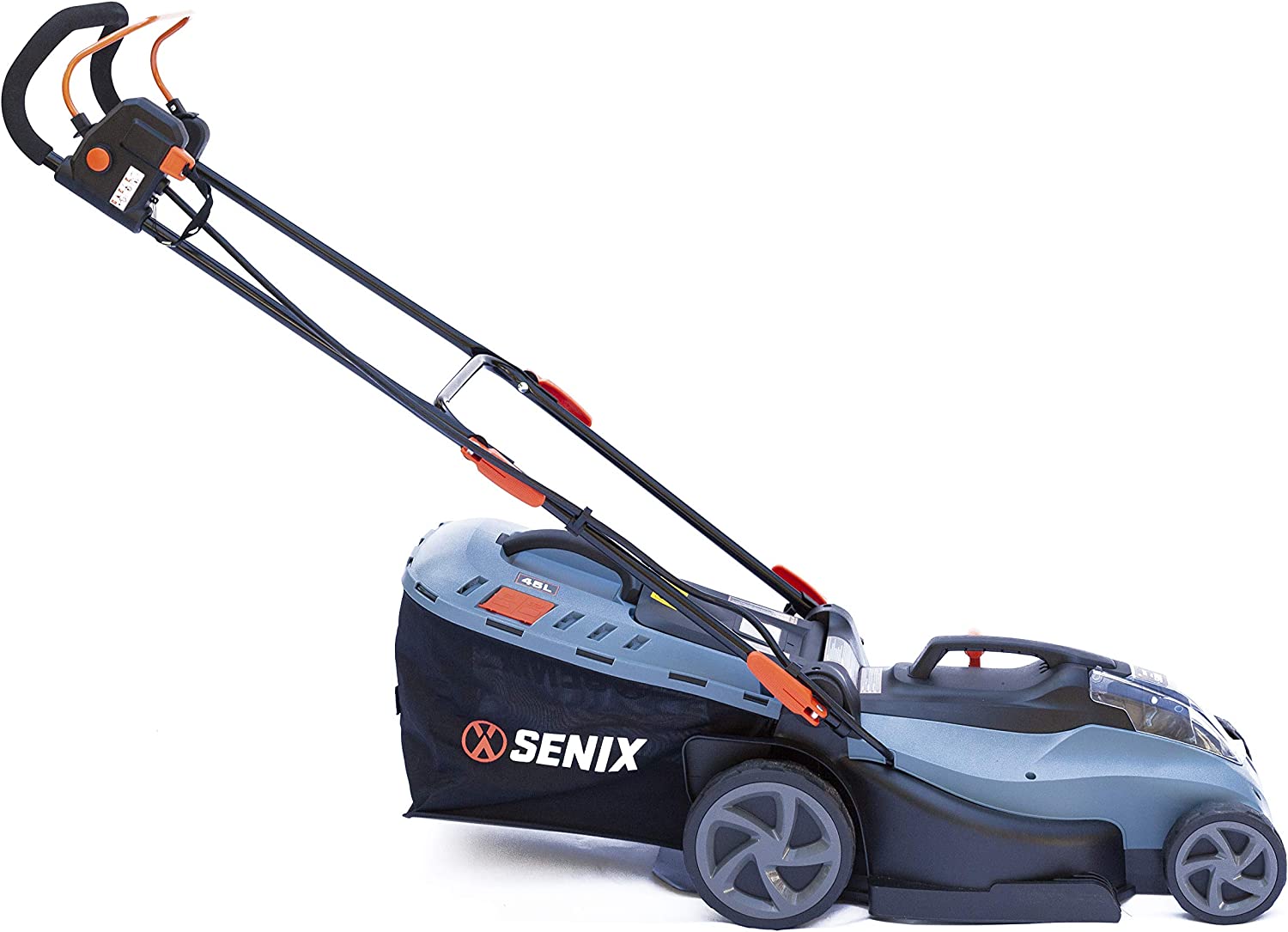 SENIX Electric Lawn Mower， 17-Inch， 58V Max* Cordless Lawn Mower with Brushless Motor， 6-Position Height Adjustment， 2.5Ah Lithium Ion Battery and Charger Included， LPPX5-M， Blue