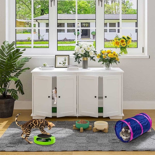 Cat Litter Box Enclosure for 2 Cats， Modern Indoor Cat Washroom Bench