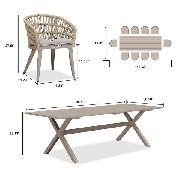 PURPLE LEAF PE Rattan Outdoor Patio Furniture Dining Set with All Aluminum Frame