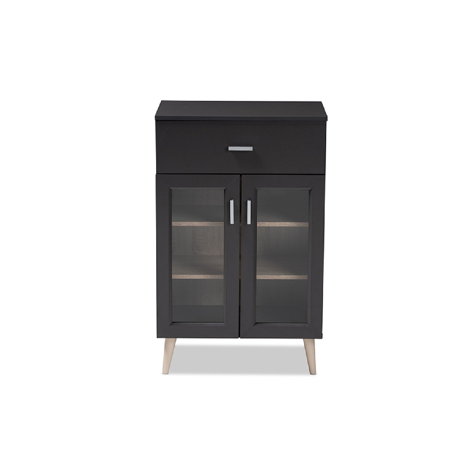 Baxton Studio Jonas Dark Grey and Oak Brown Finished Kitchen Cabinet