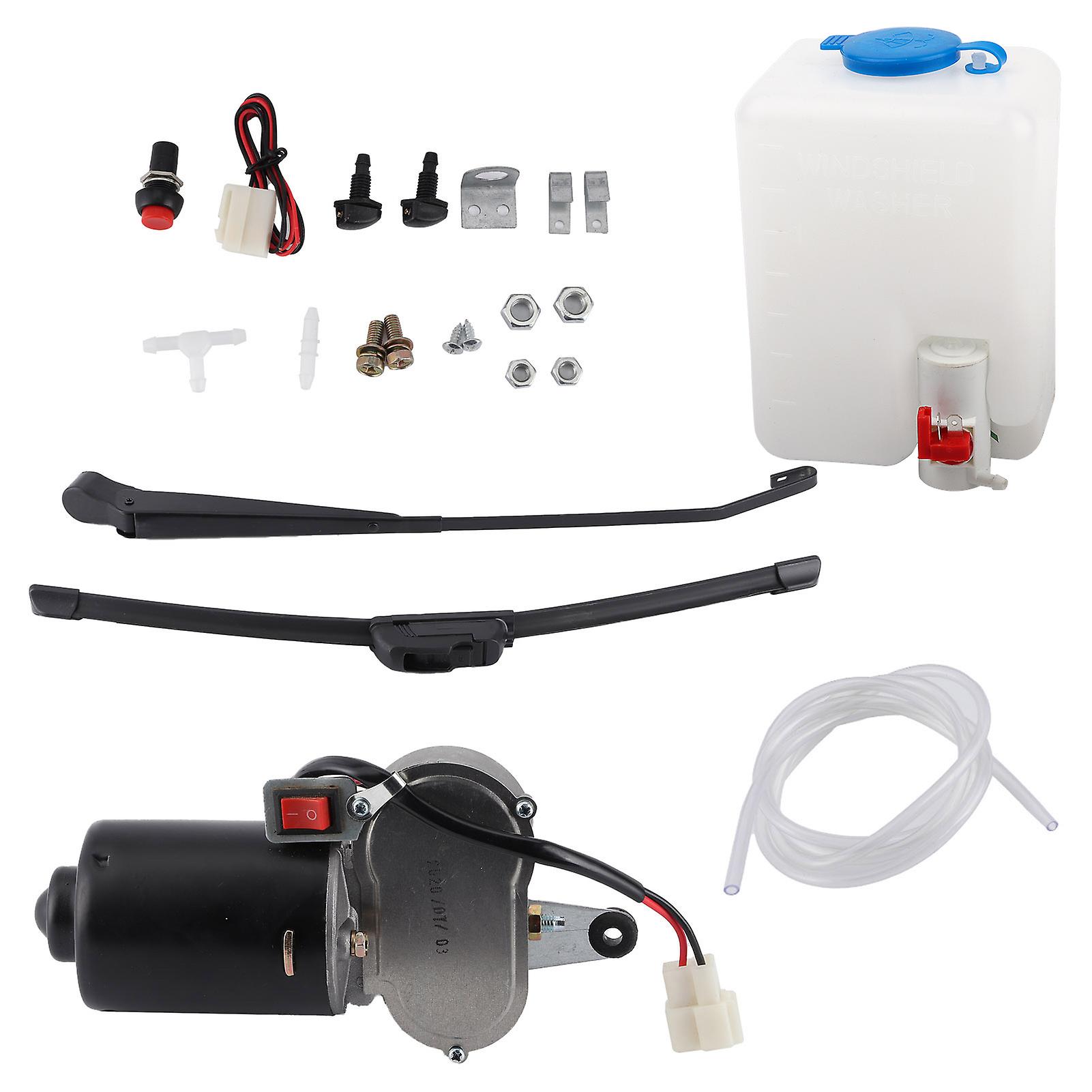 Electric Windshield Wiper Assembly Kit Motor Blade Arm Water Spout Pot Hose For Utv Atv