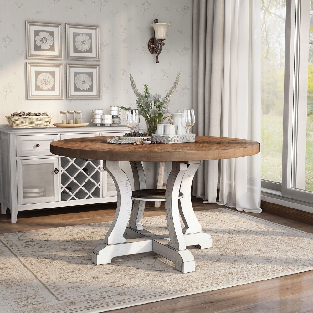 Furniture of America Sylmer Farmhouse 54 inch Wood Round Dining Table