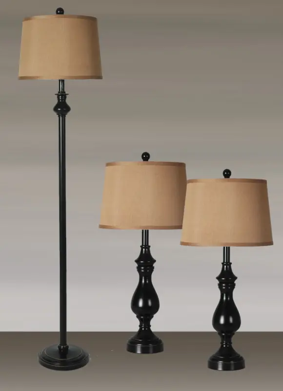 3 Piece Satin Black Lamp Set