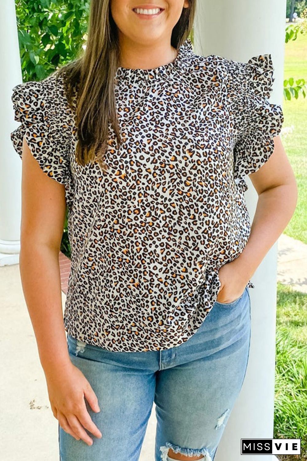 Plus Size Leopard Print Ruffle Tank Top