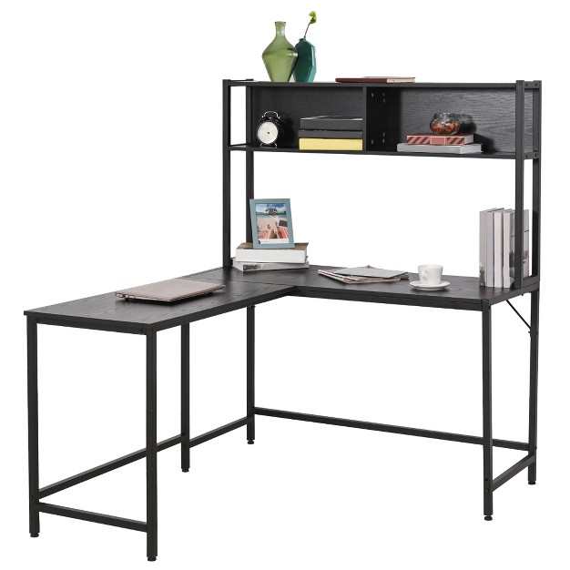 Homcom 55 Inch Home Office L shaped Computer Desk With Hutch And Storage Shelves Pc Table Study Writing Workstation With 2 Storage Compartments Bookshelf