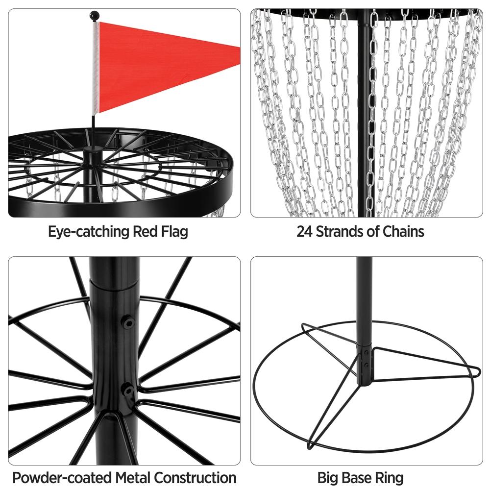 SmileMart 24-Chain Disc Golf Goal for Target Practice with Carrying Bag and 3 Discs， Black