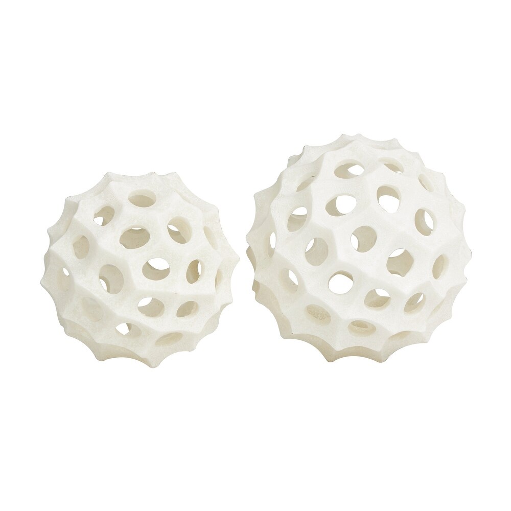 Cream Polystone Orb Abstract Sculpture (Set of 2)