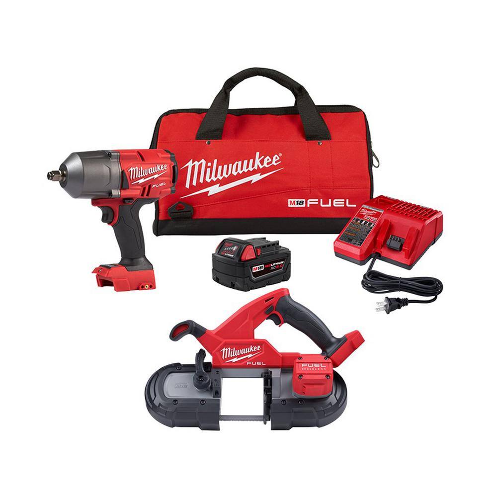 MW M18 FUEL 18V Lithium-Ion Brushless Cordless Compact Bandsaw with 12 in. Impact Wrench Kit with One 5.0 Ah Battery 2829-20-2767-21B