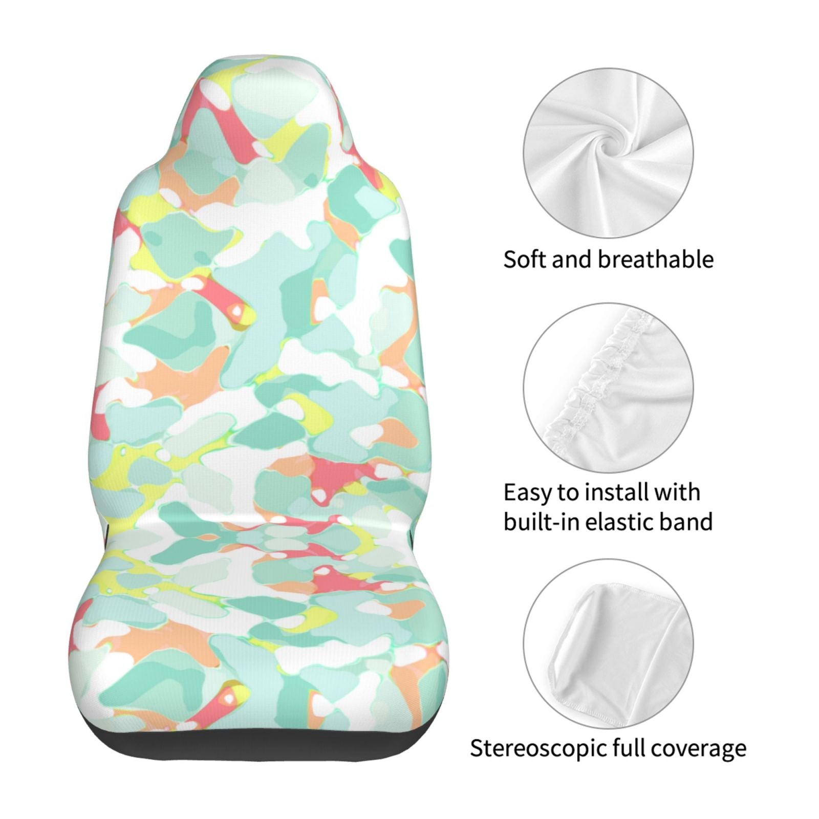 TEQUAN Front Seat Covers， Fresh Crayon Camouflage Pattern 2 Piece Car Seat Cover Fit Most Car SUV Truck Van