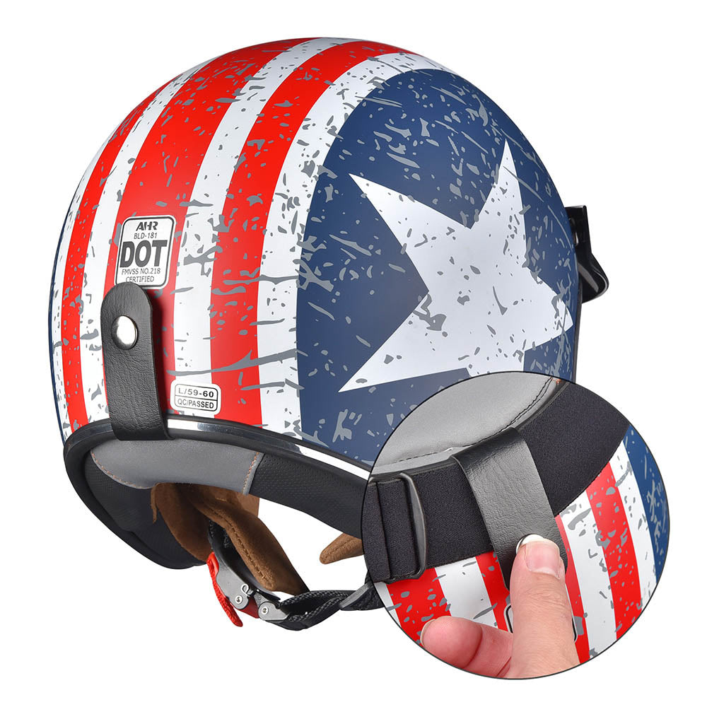 AHR DOT Motorcycle Helmet Open Face with Visor American Flag