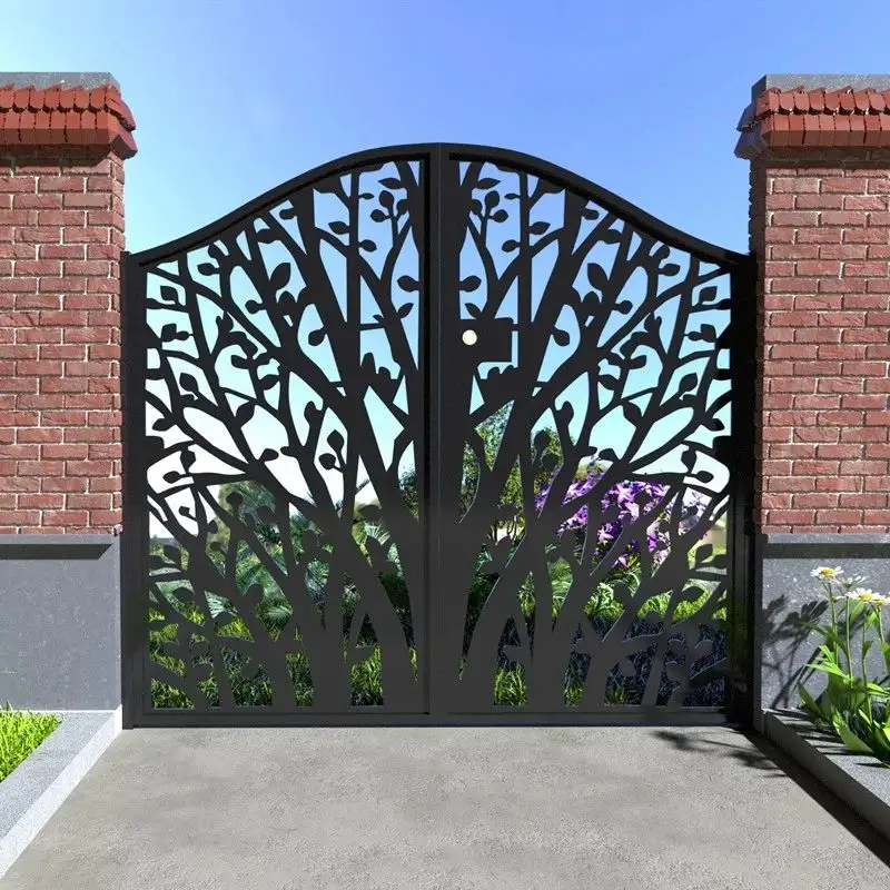 Modern automatic  design metal fire rated raisded door main material laser cutting aluminium brown composite gate fence panel