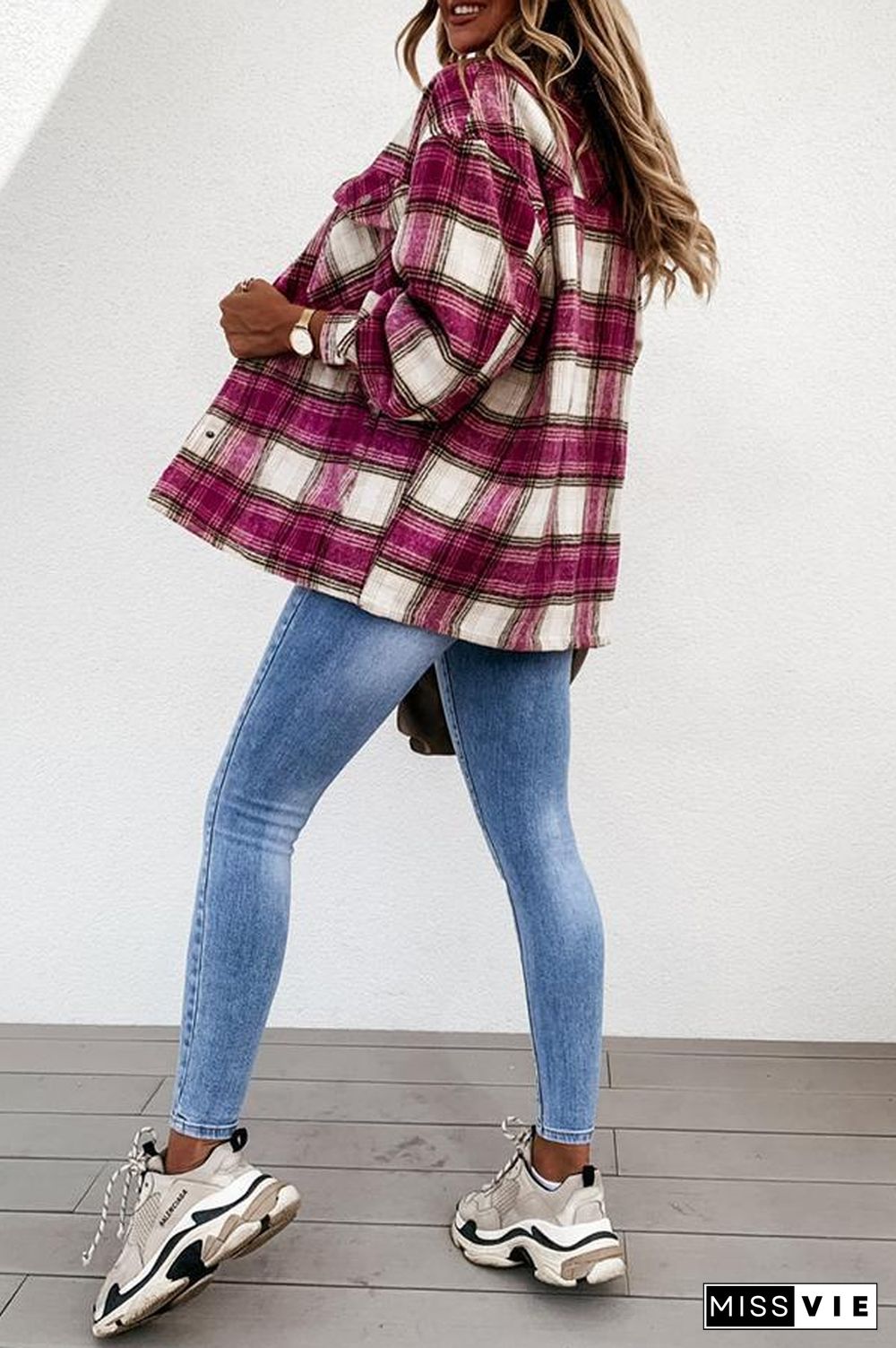 Long Sleeve Plaid Shirt Collar Jacket P13325