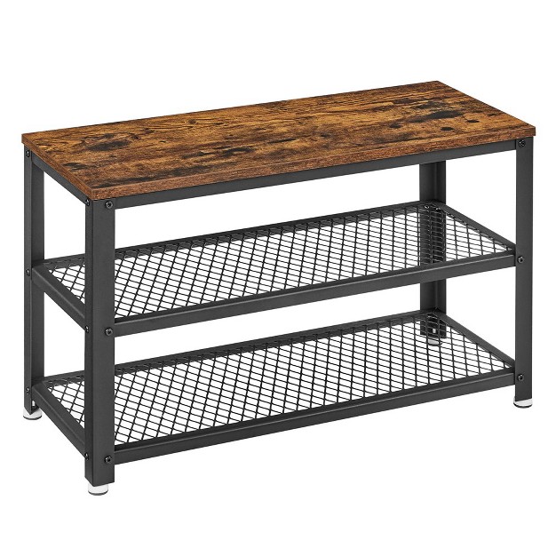 Shoe Rack Bench 3 tier Shoe Shelf Storage Bench With Metal Mesh Shelves And Seat Shoe Rack Rustic Brown And Brown