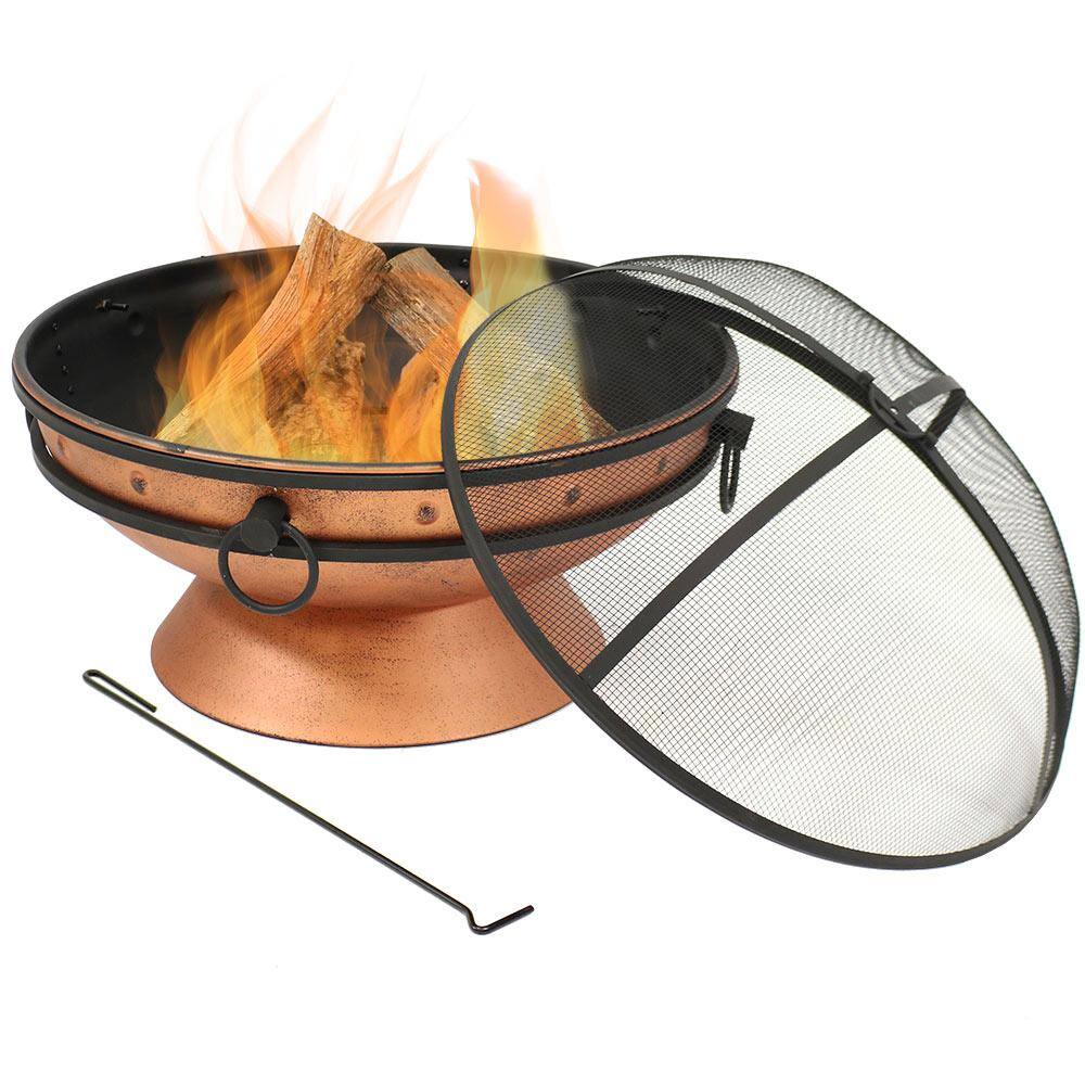 Sunnydaze Decor 30 in. Copper Royal Cauldron Fire Pit with Handles and Spark Screen NB-FFP30-Copper