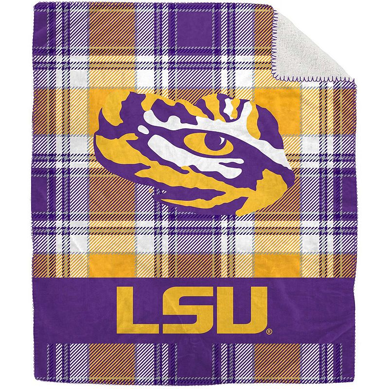 Pegasus LSU Tigers 50 x 60 Plaid Flannel Sherpa Plush Blanket