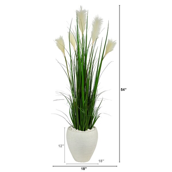 4.5' Wheat Plum Grass Artificial Plant in White Planter