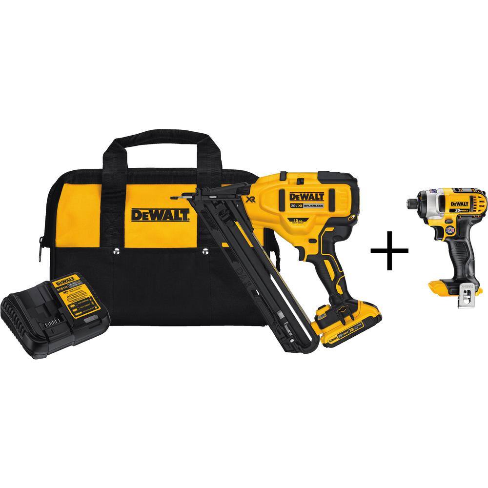 DW 20V MAX Lithium-Ion 15-Gauge Cordless Finish Nailer and 20V MAX Cordless 14 in. Impact Driver DCN650D1wDCF885B