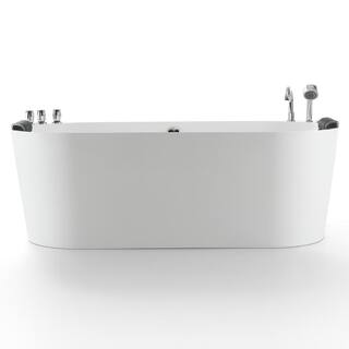 Empava 71 in. Center Drain Acrylic Freestanding Flatbottom Whirlpool Bathtub in White with Faucet - Water Jets EMP-71AIS08