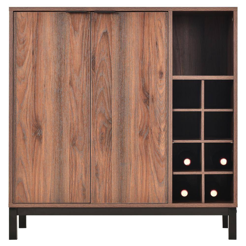 33.86 in. W x 14.17 in. D x 34.65 in. H Brown MDF Ready to Assemble Floor Kitchen Cabinet with Wine Racks mnjtrmrcxrzzs16