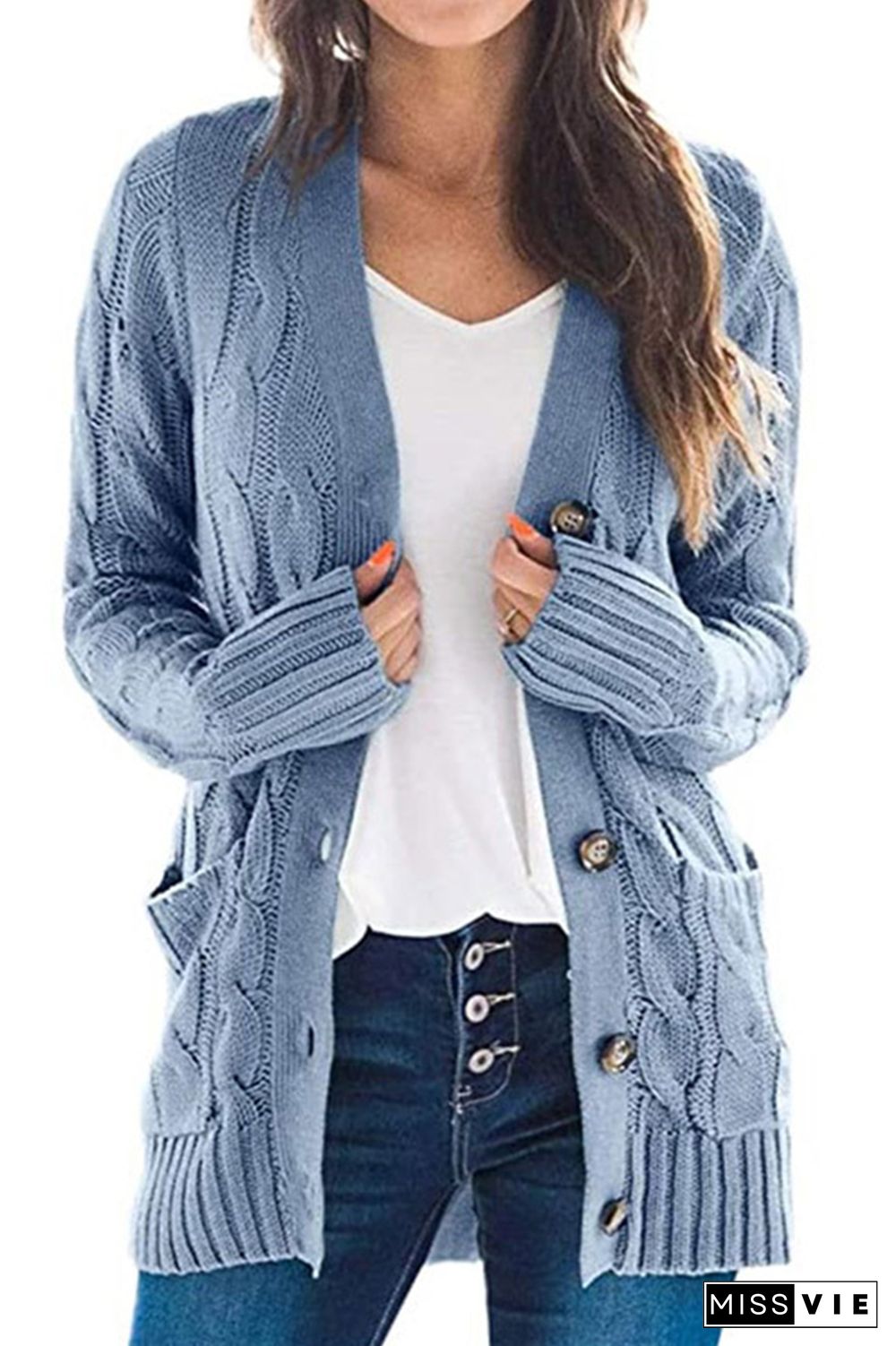 Casual Solid Split Joint Buckle Cardigan Collar Tops(5 colors)