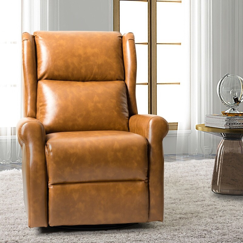 Leather Manual Swivel Recliner with Metal Base