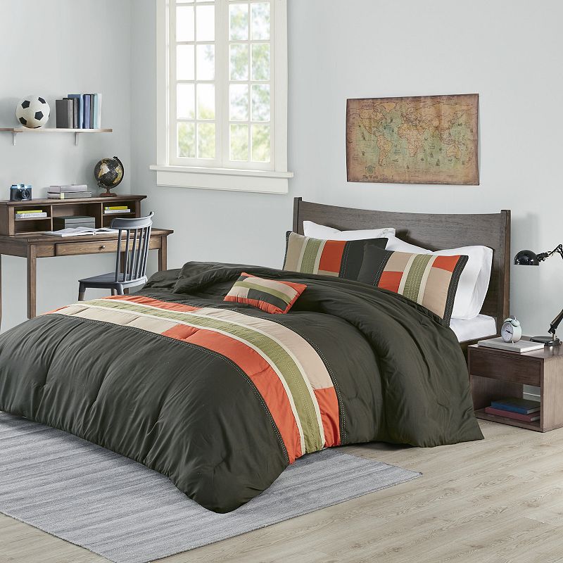 Mi Zone Circuit Block Striped Comforter Set with Throw Pillow