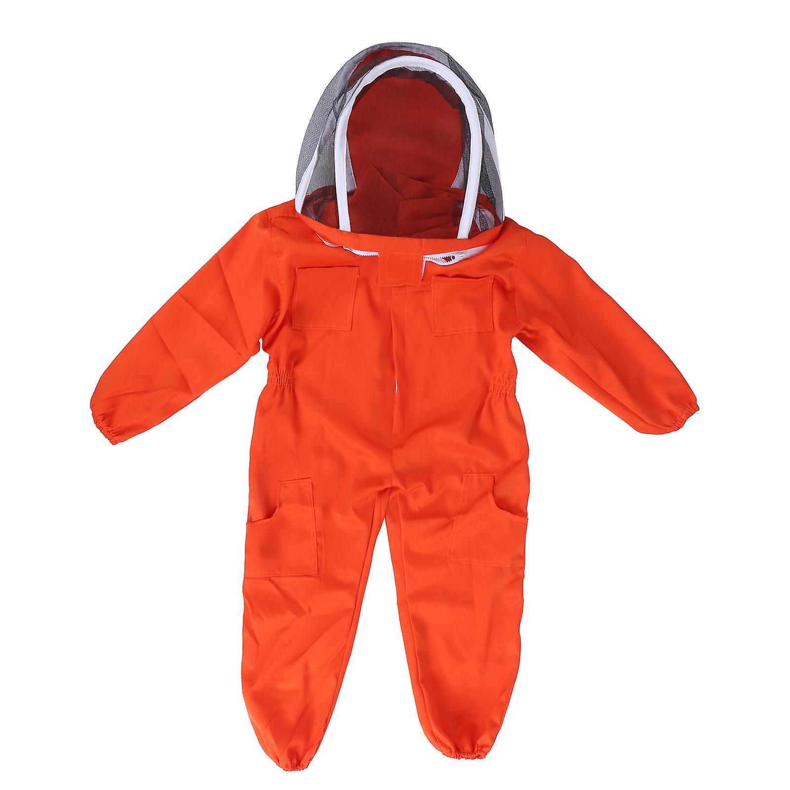 One-piece Beekeeping Suit With Veil Hood Children Kids Beekeeping Protective Clothesorange L