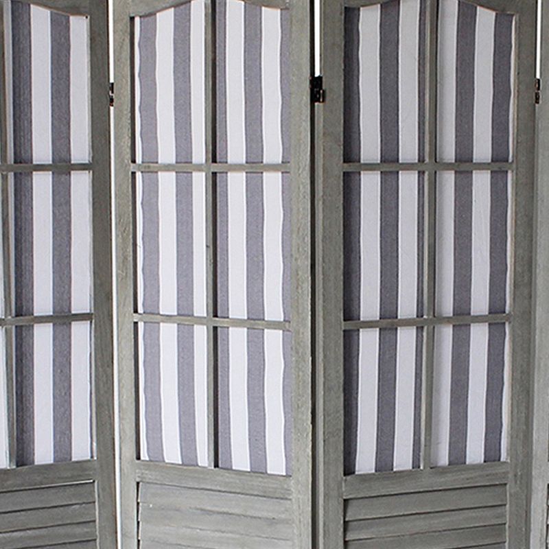 4 Panel Arc Shutter Style Room Divider with Slat Panelling， Gray