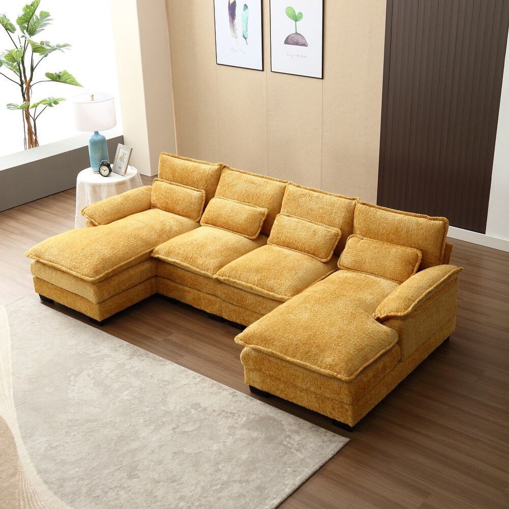 U shaped Sectional Sleeper Sofa Reversible Modular Couch  Yellow