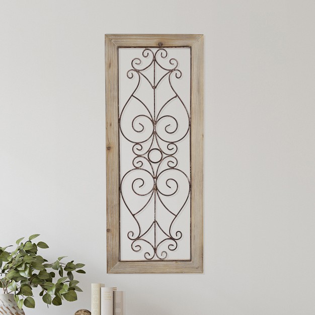 Metal amp Wood Wall Panel Decorative Swirls And Scrolls Trimmed In A Rustic Wood Frame For Home Office amp Bedroom Decor By Lavish Home