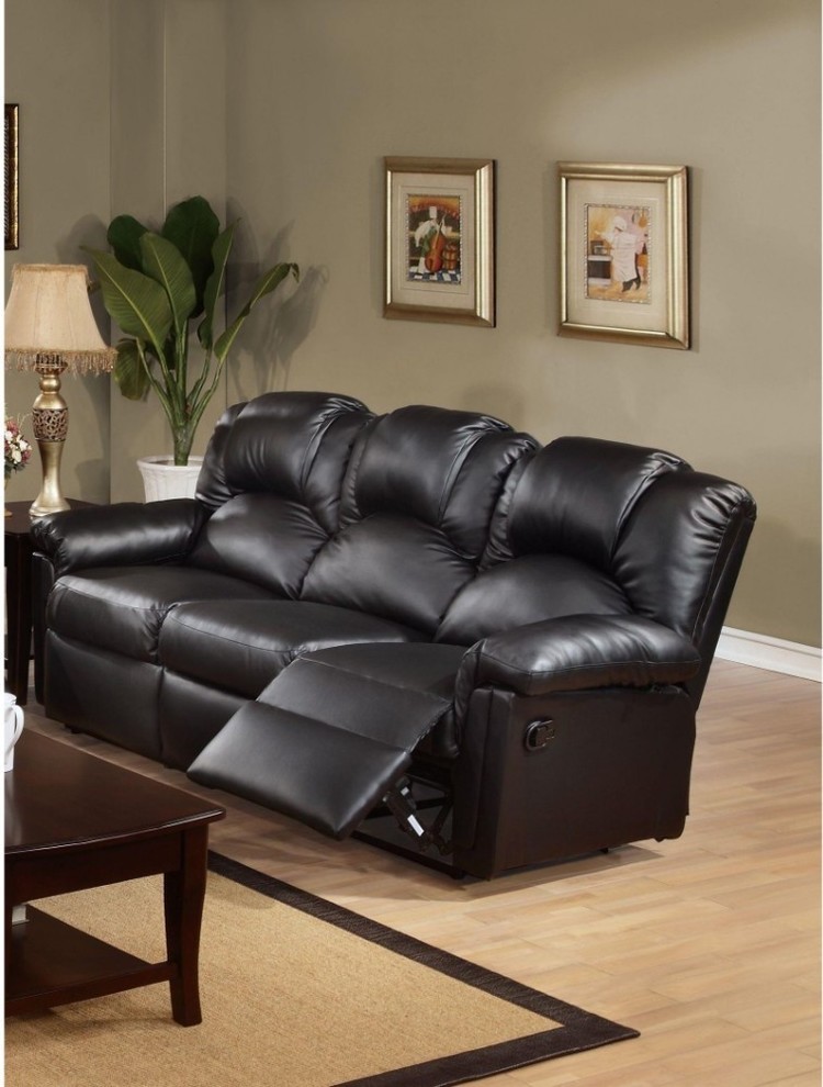 Highly Plush Hardwood  Metal  ampBonded Leather Recliner Sofa  Black   Contemporary   Sofas   by VirVentures  Houzz