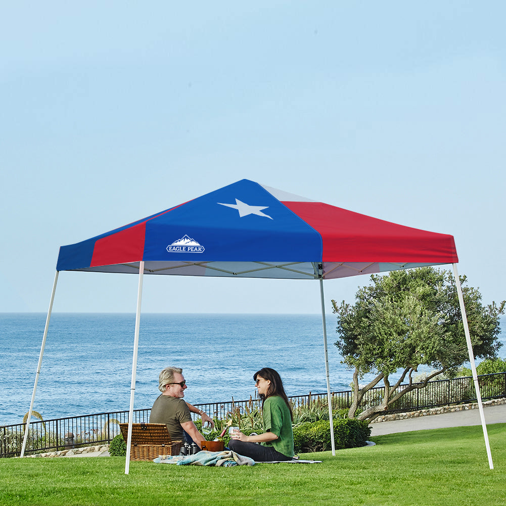 EAGLE PEAK 10' x 10' Slant Leg Pop-up Canopy Tent Easy One Person Setup Instant Outdoor Canopy Folding Shelter with 64 Square Feet of Shade (Texas Flag)