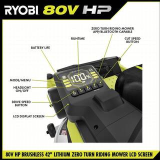 RYOBI 80V HP Brushless 42 in. Battery Electric Cordless Zero Turn Mower with Bagger (2) 80V 10 Ah (2) 12 Ah 40V Batteries RYRM8021-1A