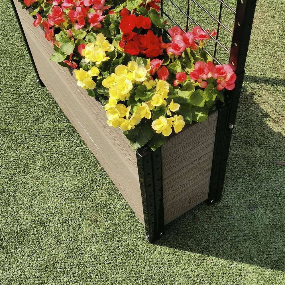 EverBloom Deep Trough Composite Board and Steel Raised Planter Grey with Trellis K2106G