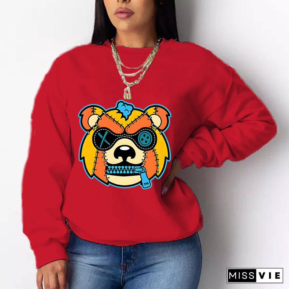 Cartoon Print Long Sleeve Casual Sweatshirt Tops