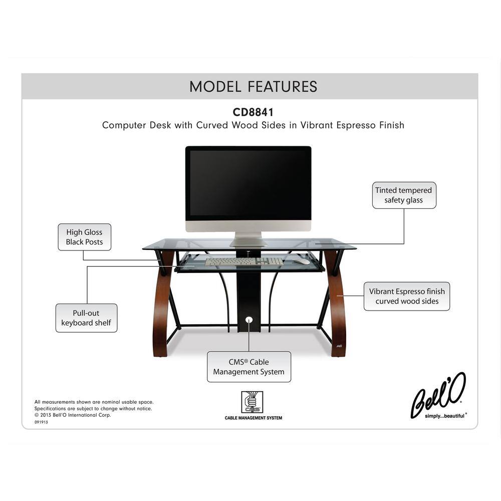 Bell'O Digital 47 in. Rectangular Glass Computer Desk with Keyboard Tray CD8841