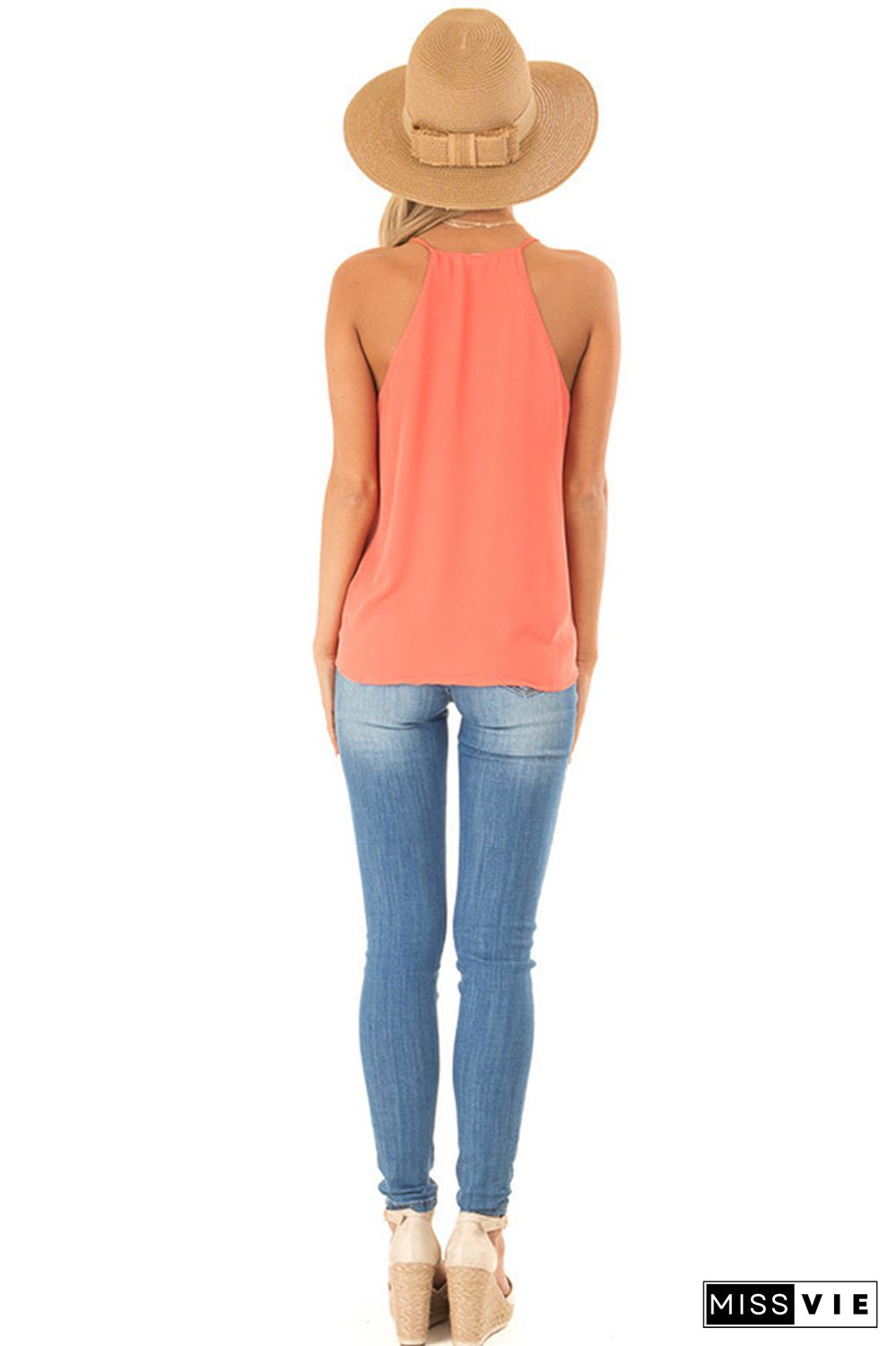 V Neck Sleeveless Plain Cami Top