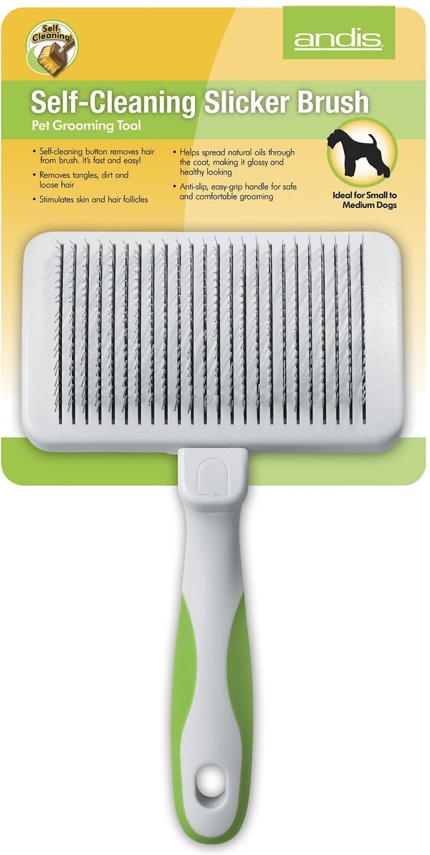 Andis Self-Cleaning Slicker Brush， Green/White