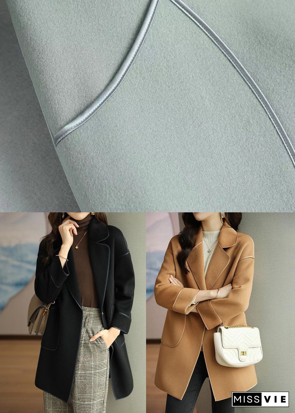 Light Camel Woolen Trench Coats Lapel Oversized Fall